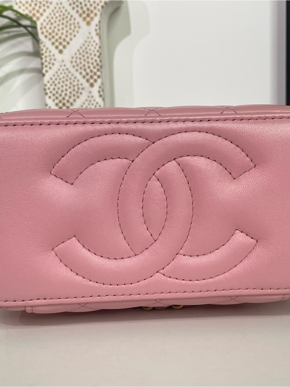 CHANEL Pink Quilted Vanity Crossbody with Gold Chain - Picture 5 of 7